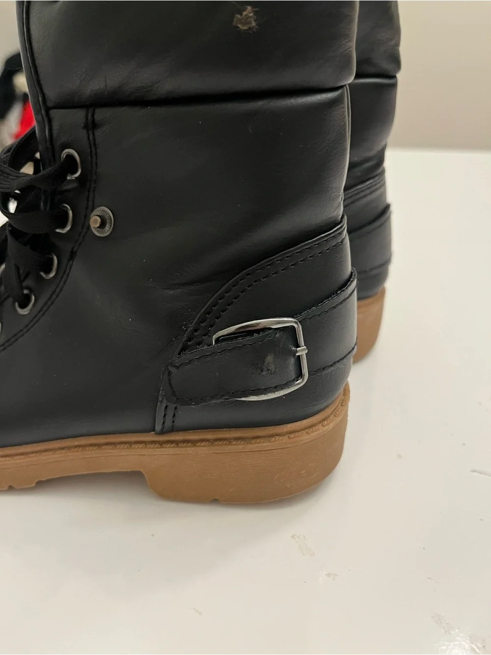 Olivia Miller Black Lace-Up Kids Boots with Tan Sole Size 1